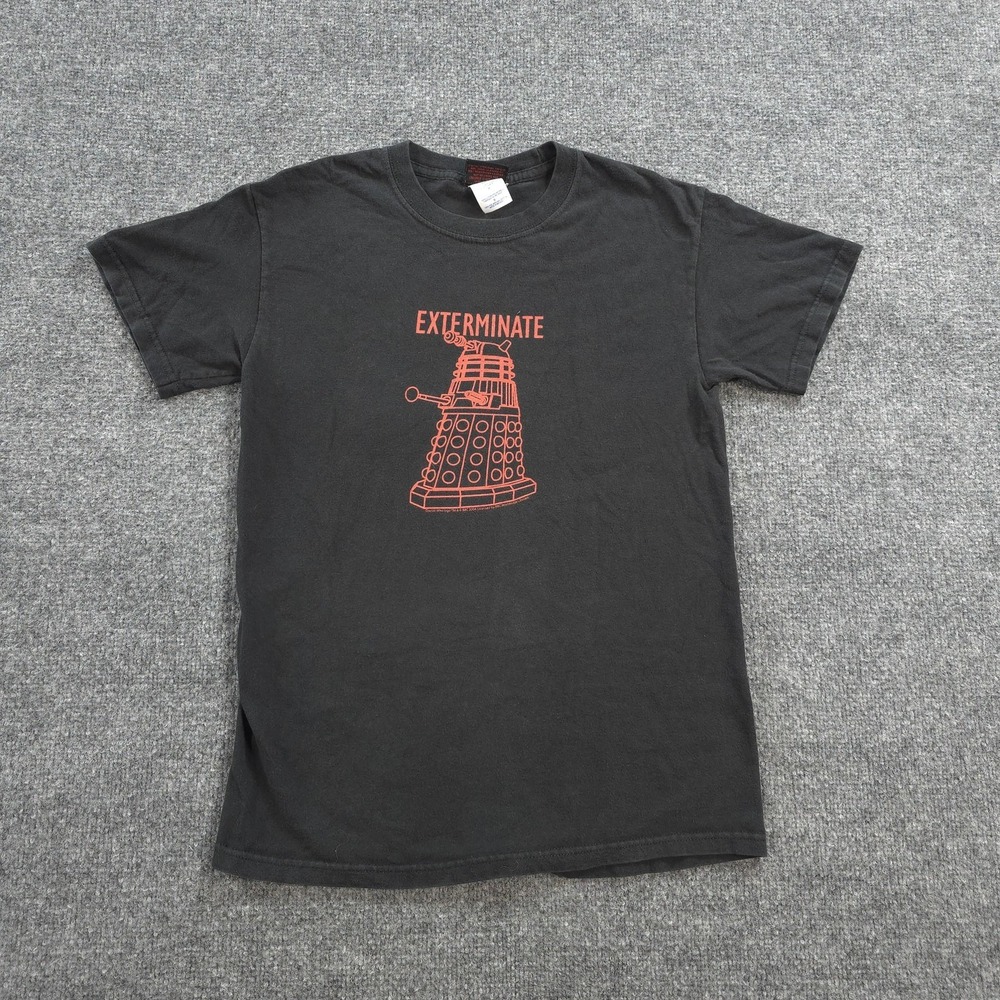 Vintage Doctor Who Shirt Mens Small Black Exterminate Dalek Graphic 2000s‎ Y2K